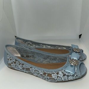 Trend Report Lacey Flats Blue Lace Ballet Flats w Bow & Rhinestones Women’s 7